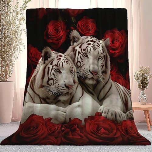 Decke Majestät Tiger Romantik 180 X 200 cm Sherpa Fleece Flauschig Bequeme Warme Wohndecke Weiß Rot Sofa Bett Couch Büro Wohnzimmer Camping Tagesdecke