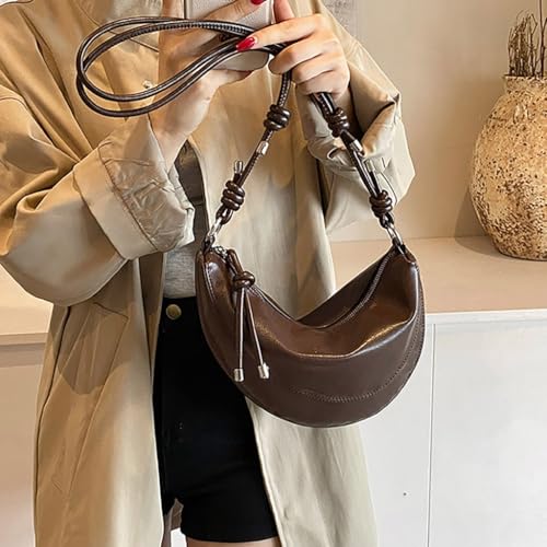 Stylish Womens Solid Color Dumpling Shoulder Bag with Adjustable Strap Fashion Retro PU Leather Zippered Crossbody Purse2