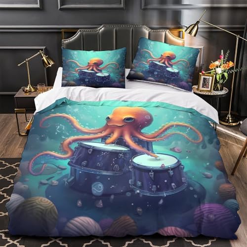 Parure de lit pieuvre super king 260x220cm en microfibre 3D - 2