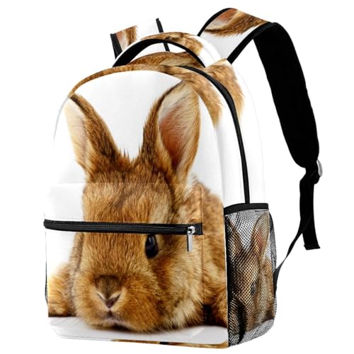 Sac à dos d'école lapin marron pour filles et garçons de 29.4x20x40cm