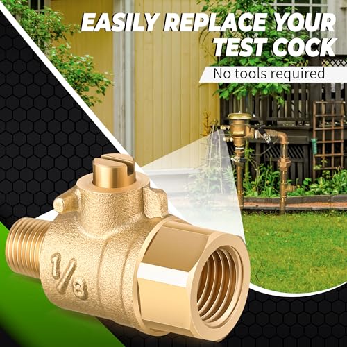 Image of Saillong 2 Pcs 1 /8'' Male x 1 /4'' Female Test Cock and PTFE Sealant Tape for Backflow Valve, Brass Test Cock for Preventing leaks, Fits Sprinkler Backflow Preventer of 1 /4'' Female Connector