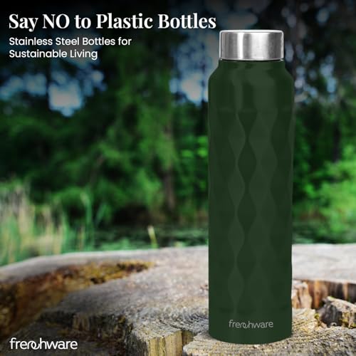 Image of Frenchware Water Bottle (1 Litre, Premium Stainless Steel, Emerald Green) Bottle for Fridge, School, Outdoor, Gym, Home and Office, Scratch-Resistant, Rust Free, Non-Toxic, Easy-to-Clean
