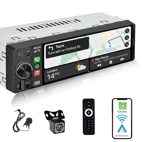 Alondy Autoradio 1DIN Mit Bildschirm (6 3) Kompatibel Mit Apple CarPlay [Wireless] Android Auto Bluetooth USB (Typ-C 3A Schnellladung) Rückfahrkamera AM/FM/RDS Radio