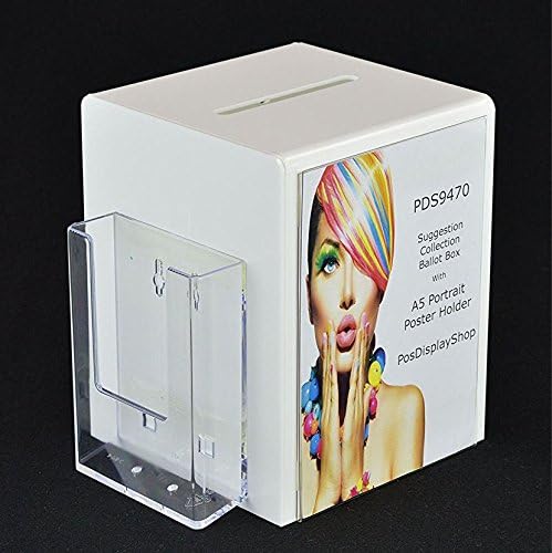 White Acrylic Suggestion Box Exhibition Box Comments Box Collection Box with Side Pocket - PDS9470WHITE