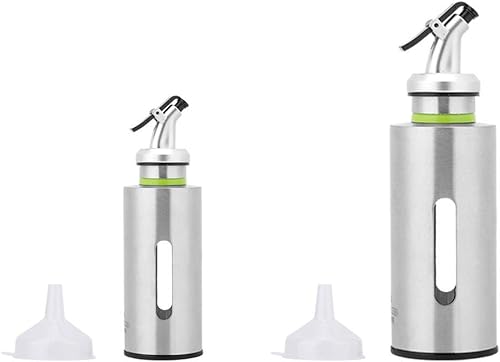 Miniatura 3 de TOPINCN Juego de dispensador de aceite y vinagre de acero inoxidable, botellas de vidrio de cruet a prueba de fugas, dispensador de vinagre de