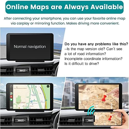 AWESAFE Car Stereo, Wireless CarPlay and Android Auto, AirPlay and AutoLink (Mirror Link), 7 inch Touchscreen Car Radio Tablet on Dashboard, Bluetooth Calls, Siri Assistant, Suction Bracket