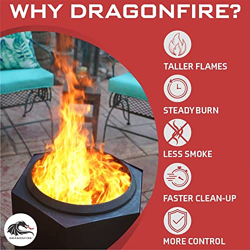 Dragonfire 23.5 Inch Smokeless Wood Burning Outdoor Bonfire Fire Pit Bundle, Includes Stand, Spark Screen, & Waterproof Cover - Great For Camping, Cooking, Tailgating, And Patio, Black #TOP2