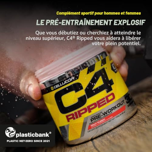Poudre pré-entraînement C4 Ripped - Limonade à la framboise | Boisson énergisante pré-entraînement | 150 mg de caféine + bêta-alanine + extrait de grain de café vert | 30 portions – vue 2
