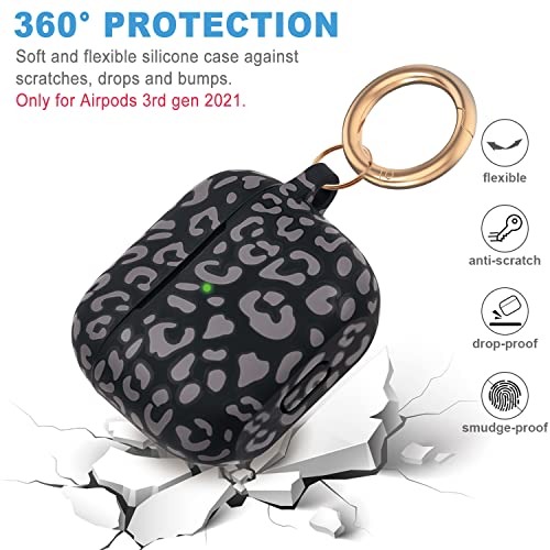 Leopard Silicone Airpods 3 Case 2021 (Not Fit Pro), Gawnock Soft Case Cover Flexible For Airpods 3Rd Generation Floral Print Cover For Women Girls With Keychain (Grey Leopard) #TOP4