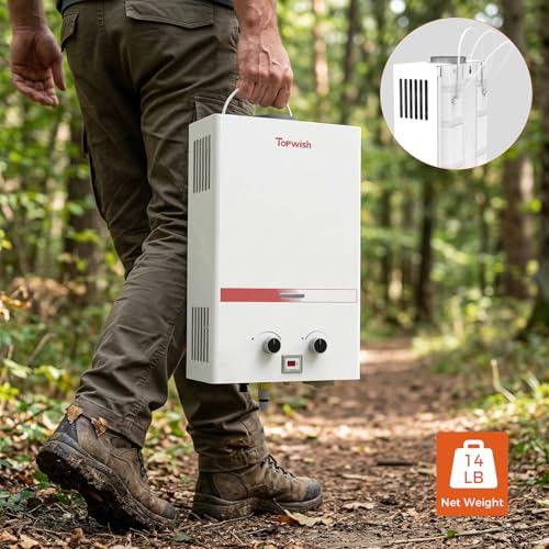 TOPWISH Portable Propane Water Heater Tankless, 8L 2.11GPM Instant Gas Hot Water Heater 54,500 BTU with Digital Display Handle Overheating Protection for Outdoor Camping RV Cabin Shower - Thumbnail 6