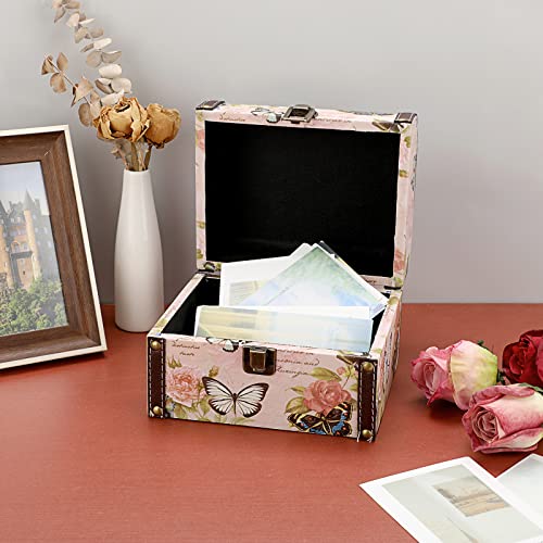 JuxYes Treasure Chest Storage Box with Handle, Wooden & PU Leather Vintage Jewelry Storage Box Trinket Organizer Container Case For Keepsakes and Treasures - Butterfly Pattern by JuxYes - Image 8