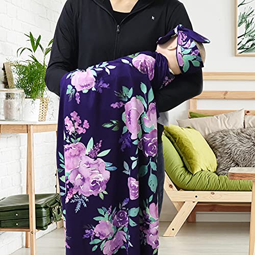 Image of Newborn Receiving Blanket Headband Set Purple Flower Stretchy Baby Girl Swaddle Blanket Large Infant Sleeping Wrap Blankets