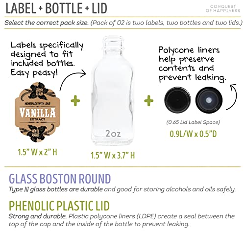 Homemade Vanilla Extract Labels With 2 Oz Bottles - Handmade By Conquest Of Happiness | Pack Of 26 #TOP1