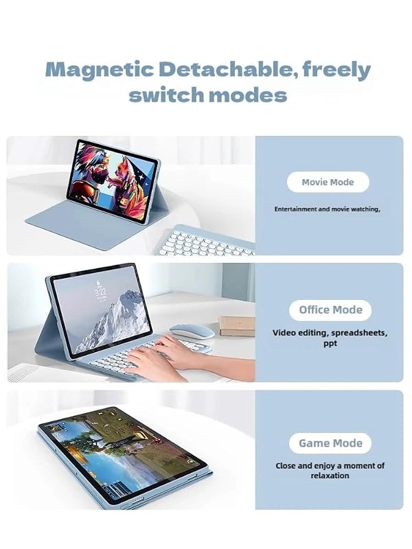 Keyboard Case for Lenovo Tab M10 Plus 3rd Gen 10.6 Inch, Cute Color Folio Stand Cover with Round Key Magnetic Detachable Keyboard for M10 Plus FHD Tablet(TB-125FU TB-128FU TB-128XU), Black by NUWONAYA - Image 3