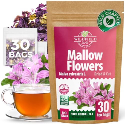 Image of 30 Bags Mallow Flowers Herbal Tea (Malva Sylvestris) - 30 Count 1.5g Bags Dried Mallow Flower Herb Tea