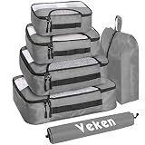 6 Set of Various Colored Packing Cubes in 4 Sizes (Extra Large, Large, Medium, Small), Veken Packing