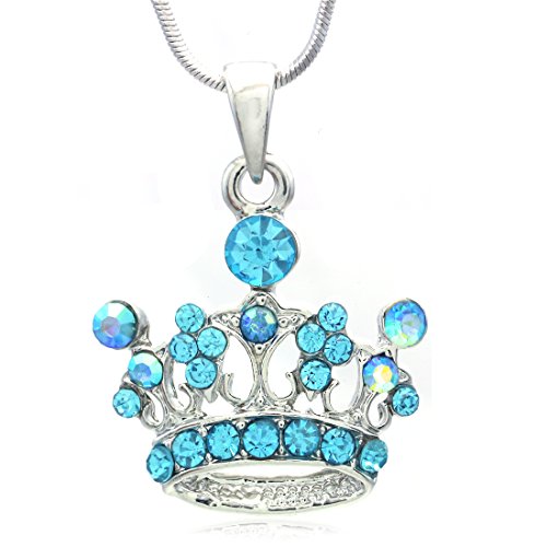 Princess Crown Tiara Pendant Necklace Pink Rhinestones Fashion Jewelry