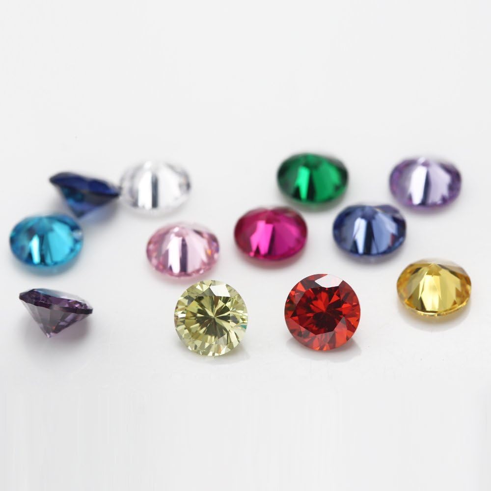 JIANGYUANGEMS 12pcs Birthday Stone 1pcs Per Color Round Loose Cubic Zirconia Stones Synthetic Ruby Synthetic Spinel