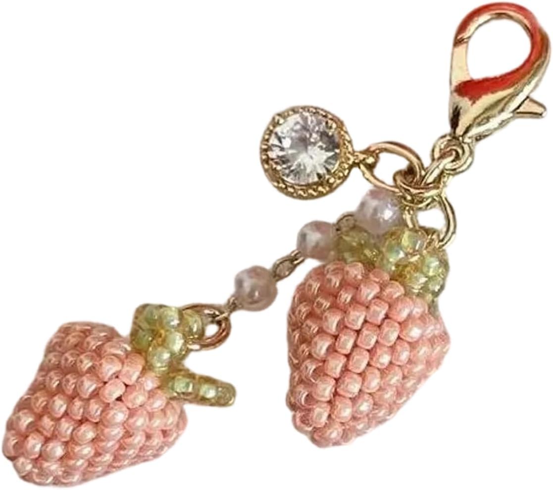 Lovely Strawberry Charm For Handbag Keychain Jewelry Accessory With Sturdy Alloy Beads And Lightweight Design(Pink)