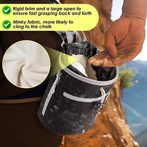 MIUONO Chalk Bag for Rock Climbing, Bouldering Bag Bucket with 2 (65g) Chalk Balls, 2 Waterproof Zipper for Gymnastics, Cross Fit, and Lifting (Large) - Thumbnail 2
