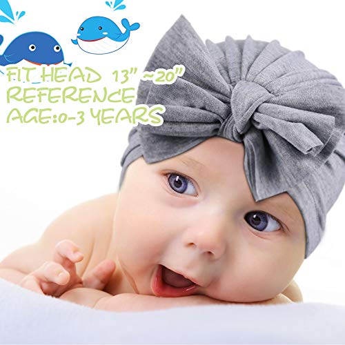 3 Pieces Baby Bow Knot Turban Hats Beanie Headwraps For Toddlers Girls (Black, White, Grey) #TOP2