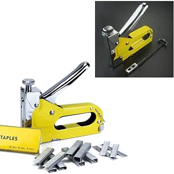 Heavy Duty Staple Gun, Steel Durable Labor Saving Handle Easy to Use Manual Brad Nailer Yellow Efficient for Industry