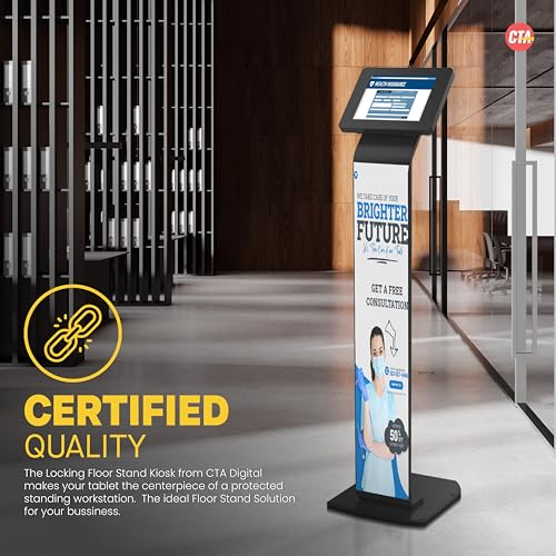 Image of CTA Digital Locking Stand Kiosk Premium Small Locking Support Base Kiosk with Steel Body and Heavy-Duty Security Enclosure - iPad mini A17 Pro & 1 /2 /3 /4 /5 /6 - Samsung Tab A 8″