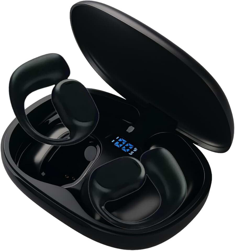 Fone de Ouvido Bluetooth 5.3 Esportivo Compativel com Android e IOS com Alça de Orelha – Bateria Potente, Leve e Confortável, Resistente ao Suor, Ideal para Corridas/Treinos eTrabalho (Preto)