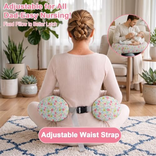 Ultra Wide Nursing Pillow, C-Shape Breastfeeding Pillow with Adjustable Waist Strap, Plus Size Breast Feeding Pillow with Side Pocket, Portable Support Pillow for Newborn Mom- Daisy Red — 사진 3