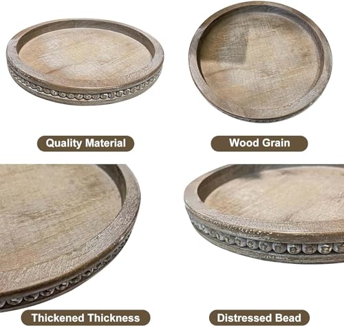 Image of Sheesham Wood Serving Trays Set with Handles, Rustic Nesting Trays Stackable Platters for Serving Cakes, Pastries, Snacks, Breakfast Size 12 INCHES (Round Tray 4)