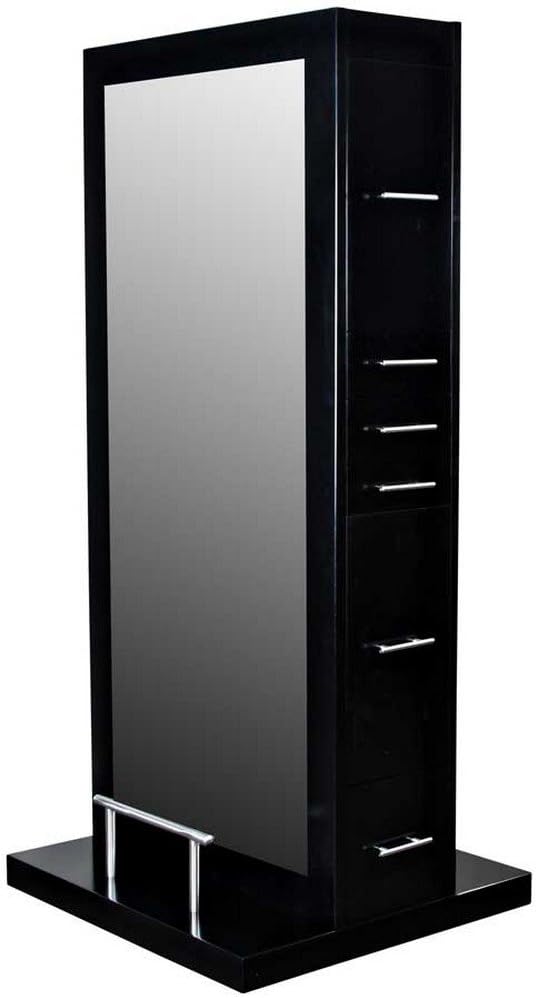 Avondale "Dallas" Black Double Sided Salon Hair Styling Station & Mirror With Center Drawer And Cabinets