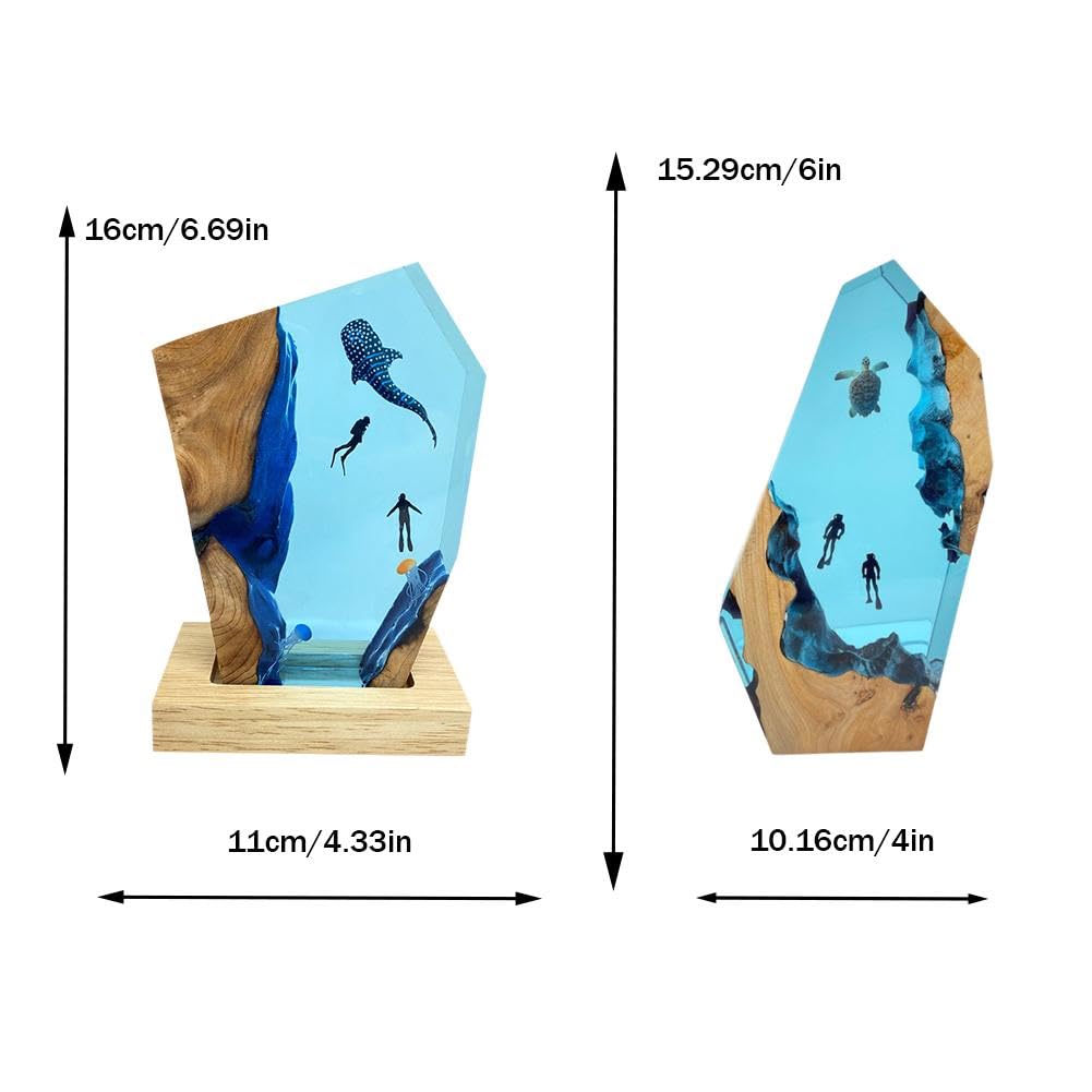 Lampada notturna subacquea in resina fatta a mano, design creativo in legno epossidico, squalo marino profondo e subacqueo, LED per decorazione da scrivania, per gli amanti dell'oceano