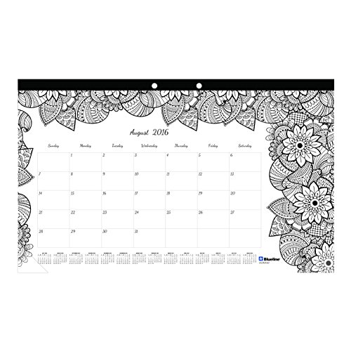 Blueline 2017 Academic Monthly Coloring Desk Pad, Botanica, August to July, 17.75 x 10.875