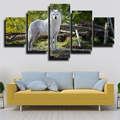 Large Canvas Wall Art Pictures For Living Room Watercolor 5 Piece Painting Wild Animal Wolf Print Panel Poster Children'S Bedroom Kids Home Decor, (Unframed 150 X 80 Cm) -3U9P+V2E5-1A2P-W2R8-0Q3C+J2J