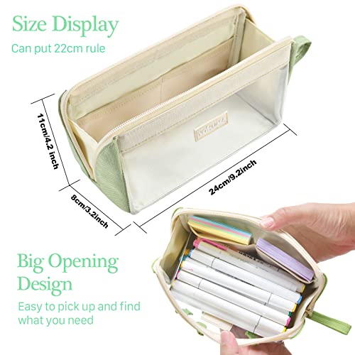 Yokuma Clear Aesthetic Pencil Case Pouch For Girls Cute Kawaii Mark Pen Case Organizer Large Capacity For Kids Teen College Students Adults,Small Makeup Bag,Back To School Supplies (Green) #TOP2