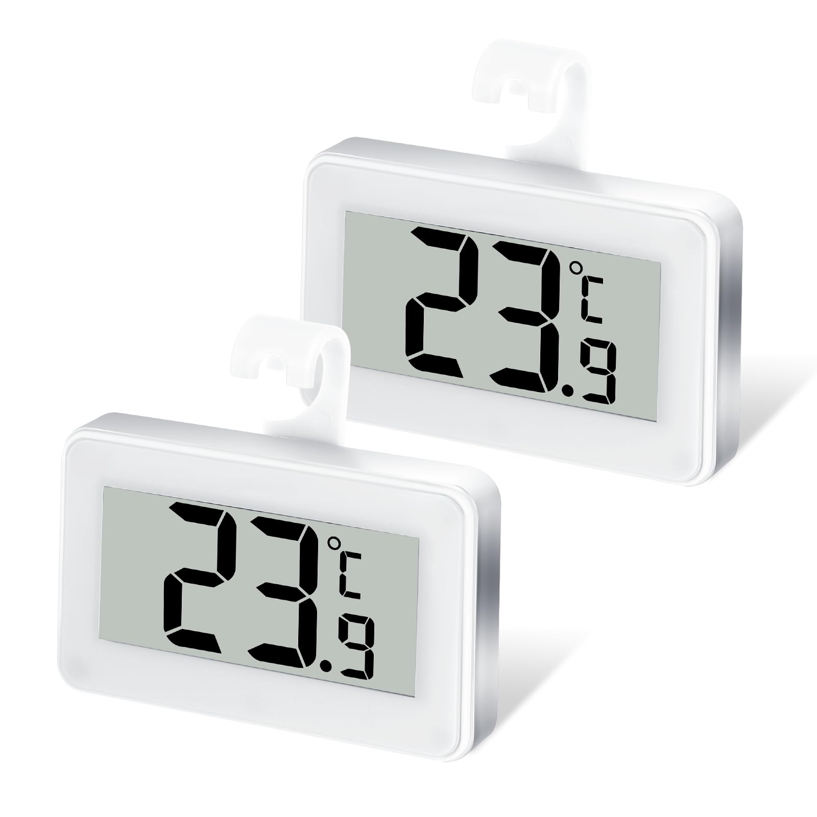 Kasanni 2 Pieces Fridge Thermometer, Freezer Thermometer with Large Screen, Fridge Thermometer with Hook and Magnetic Attachment, Max/Min Memory Function, Digital Thermometer