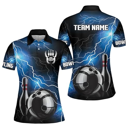 Personalized Bowling 3D Shirt, Bowling Strike Thunder Lightning Custom Bowling Jerseys for Men and Women, Bowling Polo Shirt, Custom Bowling Shirts Gift for Bowling Team Black4