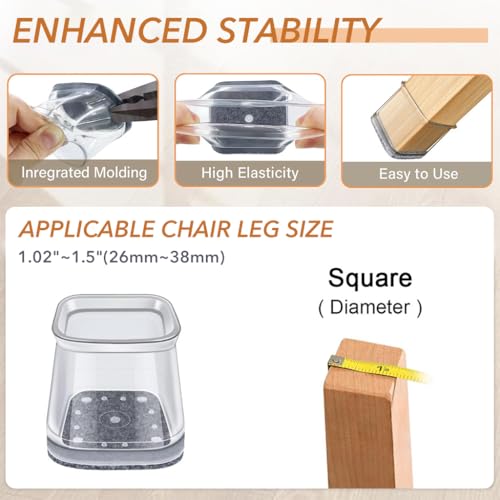 Image of HASTHIP 48PCS Chair Leg Floor Protectors Felt Padded Non-Slip Silicone for 1-1.5 Inch Tilting Vertical Legs Dining Chairs Bar Stools Office