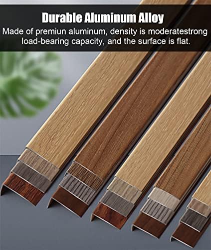 Wood Effect Aluminum Stair Nosing Edge Trim - 2 Pack Stair Nose Protector for Indoor & Outdoor Steps - Durable Tread for Laminate & Tile Flooring - Stylish Edge Guard