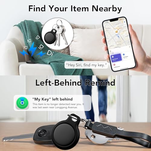 Image of Air Tracker Tags 4-Pack, Item Finders Work for Apple Find My APP(iOS Only) Tracker Tags for Keys, Luggage, Backpack etc,Replaceable Battery Last 1 Year, IP67 Waterproof Round Tag with Holder Keychain