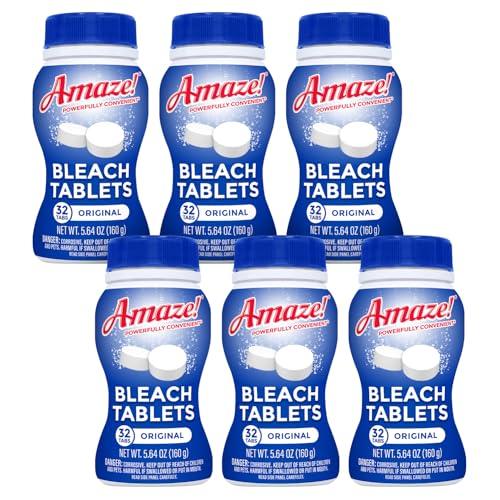AMAZE Ultra Concentrated Bleach Tablets [6 bottles] - Original Scent - for Laundry, Toilet, and Multipurpose Home Cleaning. No Splash Liquid Bleach Alternative
