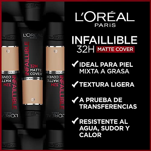 LOréal Paris Infalible 24H Matte Cover Base De Maquillaje Alta Cobertura Mate Piel Clara Subtono Rosado 110 Vanille Rosé 30Ml