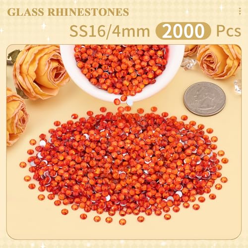 Image of 2000PCS SS16 /4mm Crystal Glass Rhinestones for Bedazzling (Orange /Hyacinth) | Flatback Rhinestones for Crafting DIY Nail Art Makeup Decoration, Gems Diomand Charms for Tumbler Shoes Clothing Mug
