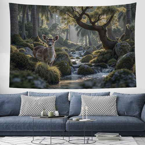Tenture murales brun-vert Forêt de Deer Creek grand format de 200 x 150cm