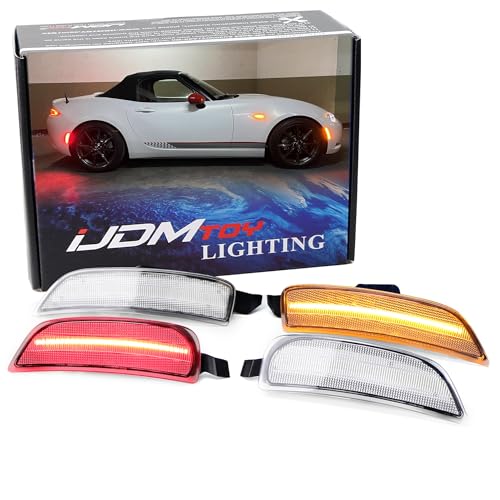 iJDMTOY Clear Lens Amber/Red Full LED Side Marker Light Kit Compatible With 2016-up Mazda MX-5 Miata, Powered by Total 98-SMD LED, Replace OEM Sidemarker Lamps