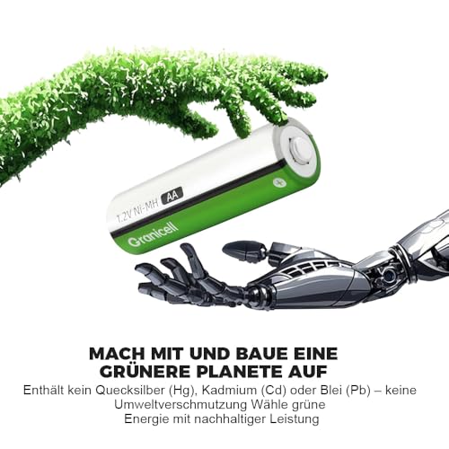 Granicell AA Wiederaufladbare Batterien 2800 mAh Hohe Kapazität 1500 Zyklen, 1.2V NiMH Low Self Discharge AA Batterie, 8er Pack