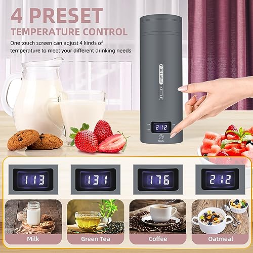 Image of Travel Electric Kettle Portable Small Mini Tea Coffee Kettle Water Boiler, Water Heater with 4 Temperature Control,304 Stainless Steel with Auto Shut-Off & Boil Dry Protection, BPA-Free (Grey)