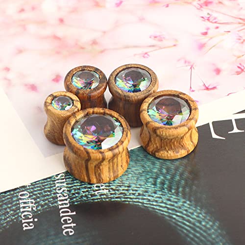 Tunnels pour femmes en bois naturel avec zircon cubique éclatant x2 - 3