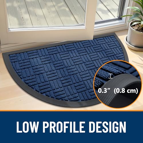 Image of OLANLY Half Circle Door Mat Outside Entrance 29.5x17, Absorbent, Heavy Duty Sturdy Natural Rubber Doormat Indoor Outdoor, Fade Resistant, Non-Slip Backing Low Profile Floor Mat for Entryway, Navy Blue