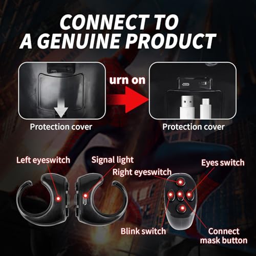 Spider Hero Mask with LED Lights Moving Eyes, Ring Remote, Halloween Role Play Mask Costume for Teens and Adults, Realistic Full Face Cosplay Prop for Christmas & Birthday Parties3
